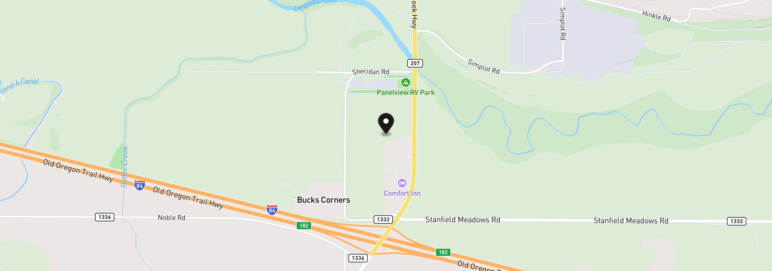 Map showing the location of Highway 207, Hermiston, OR 97838