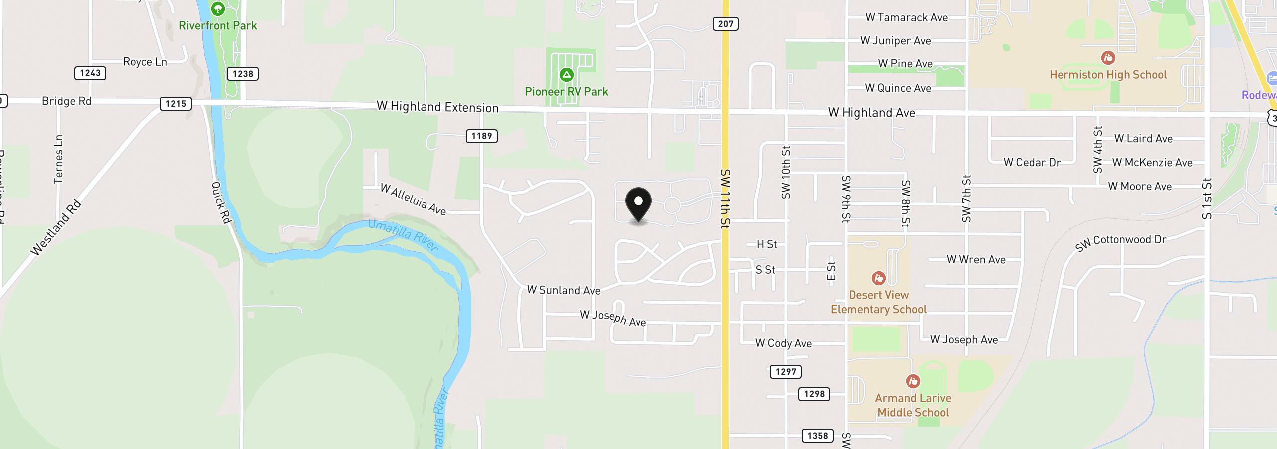Map showing the location of 1030 SW 11th St 44, Hermiston, OR 97838