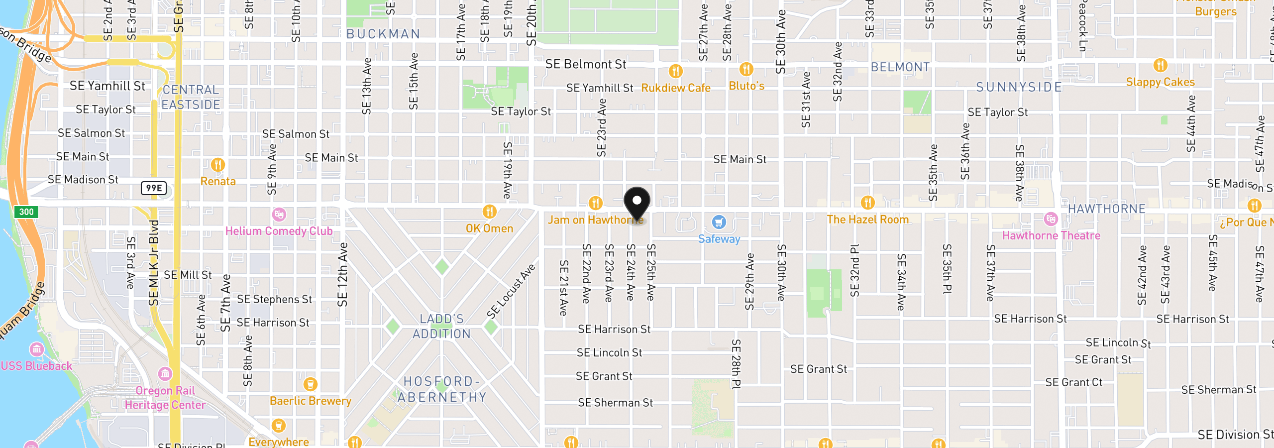 Map showing the location of 1524 SE 24th Ave, Portland, OR 97214
