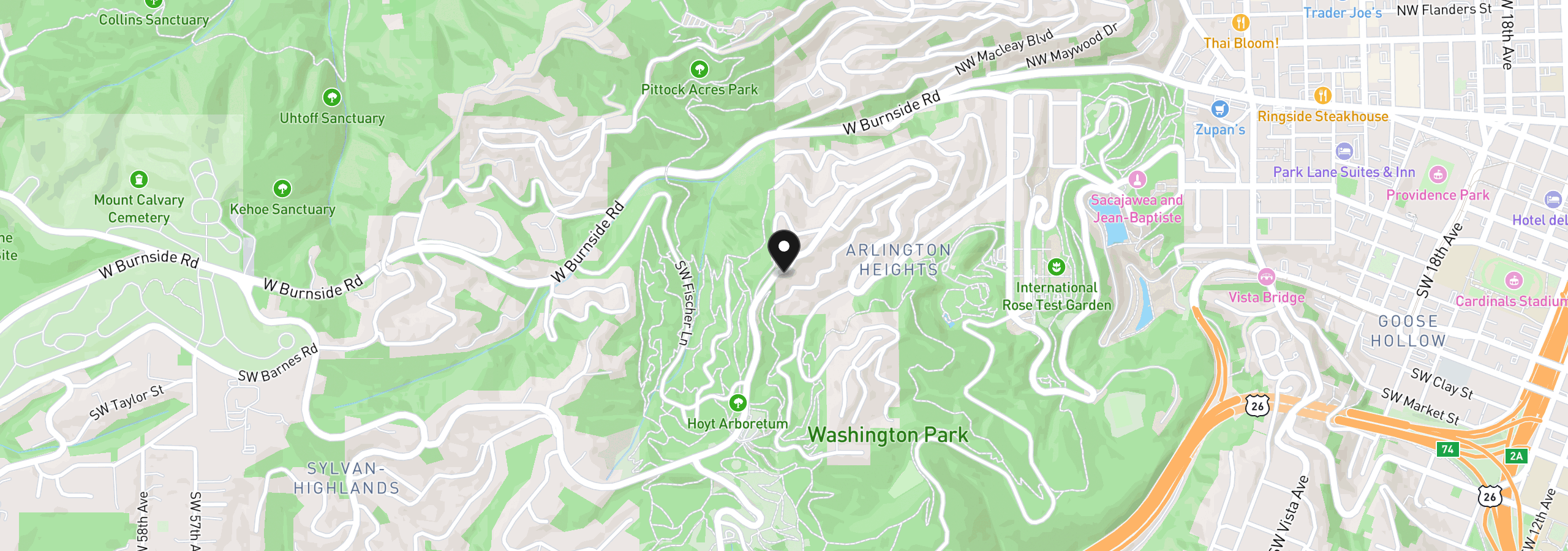 Map showing the location of 3148 SW Fairview Blvd, Portland, OR 97205
