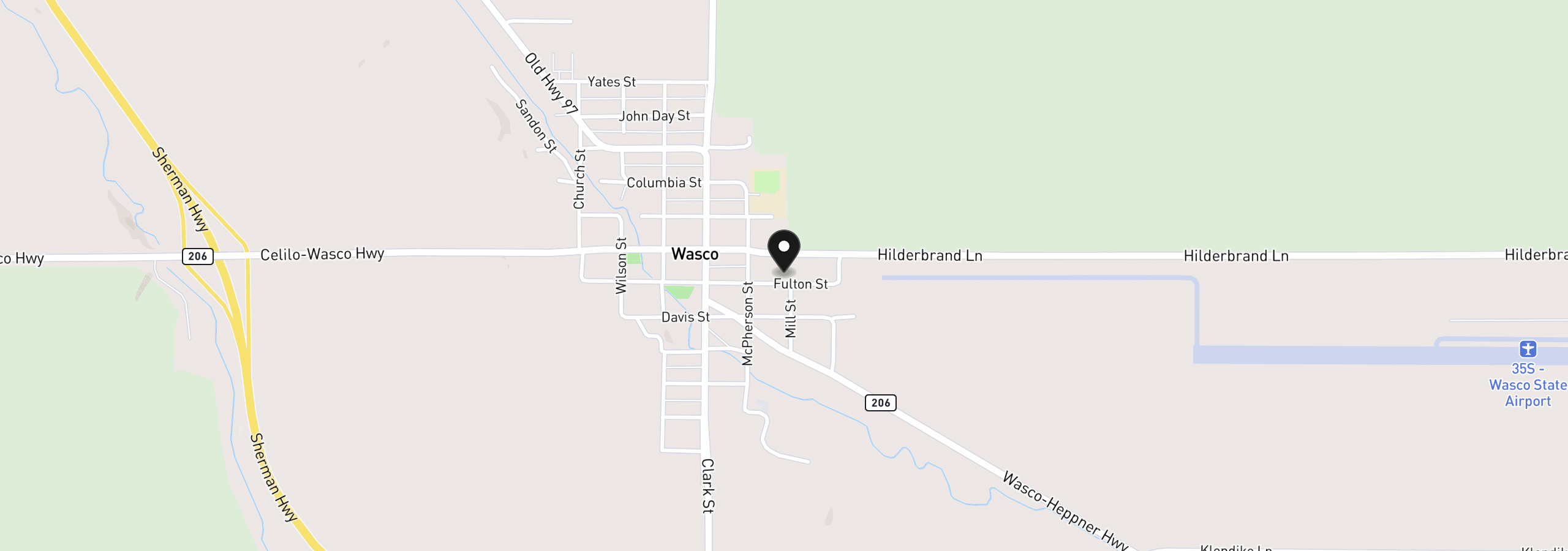 Map showing the location of 923 Fulton St, Wasco, OR 97065