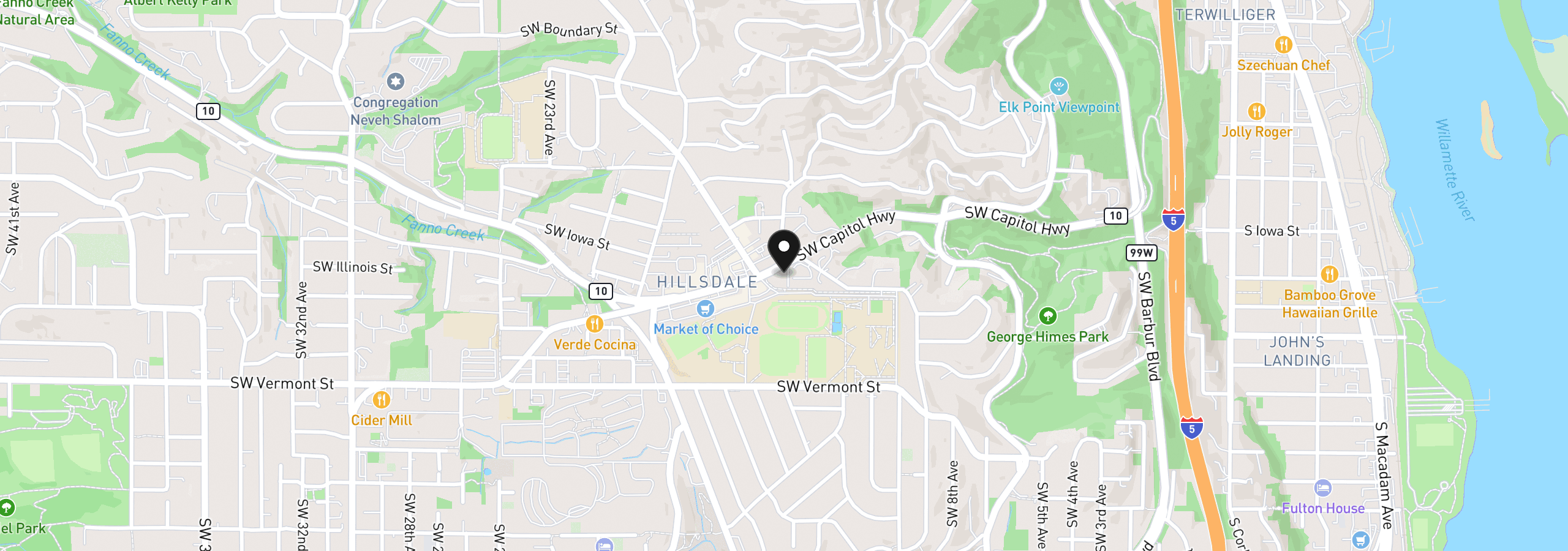 Map showing the location of 6220 SW Capitol Hwy 7, Portland, OR 97239