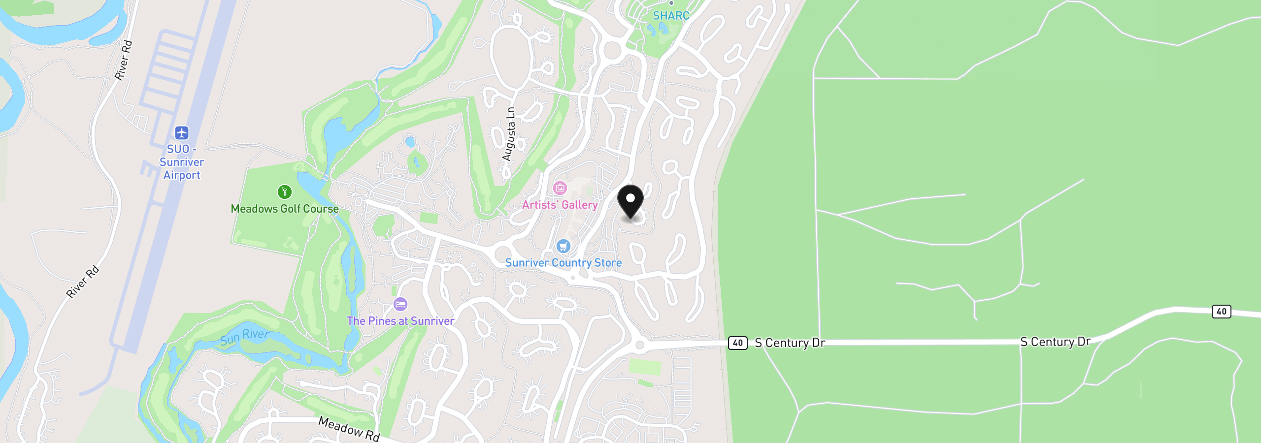Map showing the location of 57077 Fox Ln, Sunriver, OR 97707