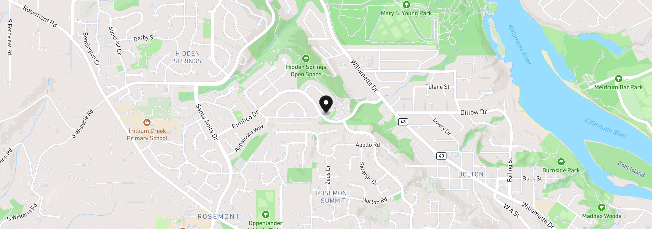Map showing the location of 6601 Palomino Cir, West Linn, OR 97068