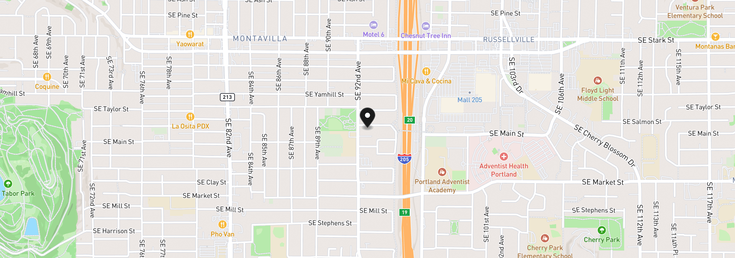 Map showing the location of 9234 SE Salmon St, Portland, OR 97216