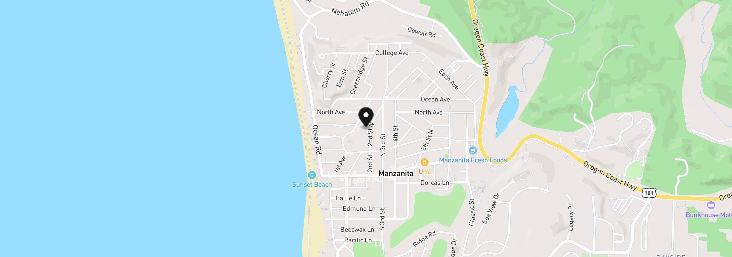 Map showing the location of 465 N 2nd St, Manzanita, OR 97130