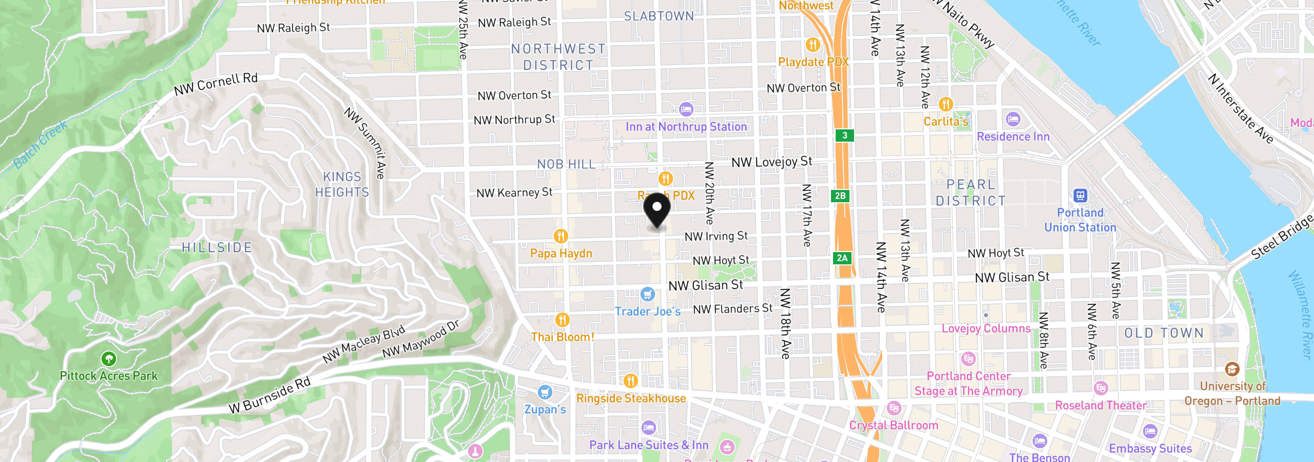 Map showing the location of 2109 NW Irving St 405, Portland, OR 97210
