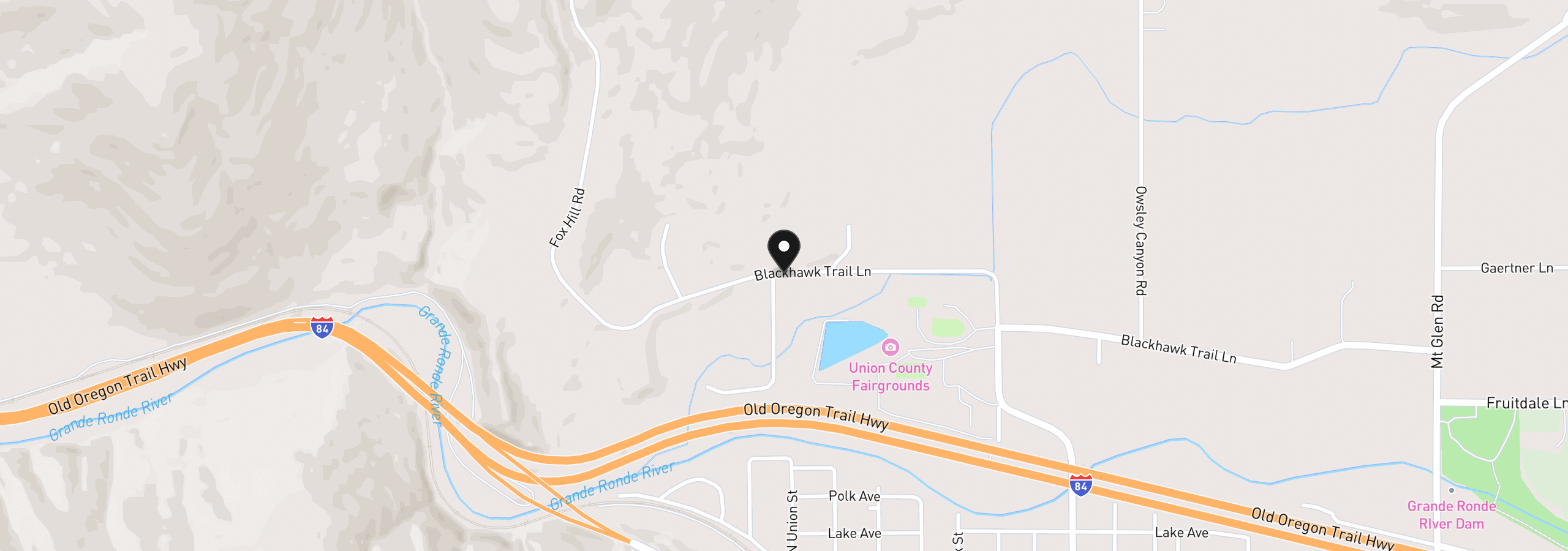 Map showing the location of 61468 Blackhawk Trail Ln, La Grande, OR 97850