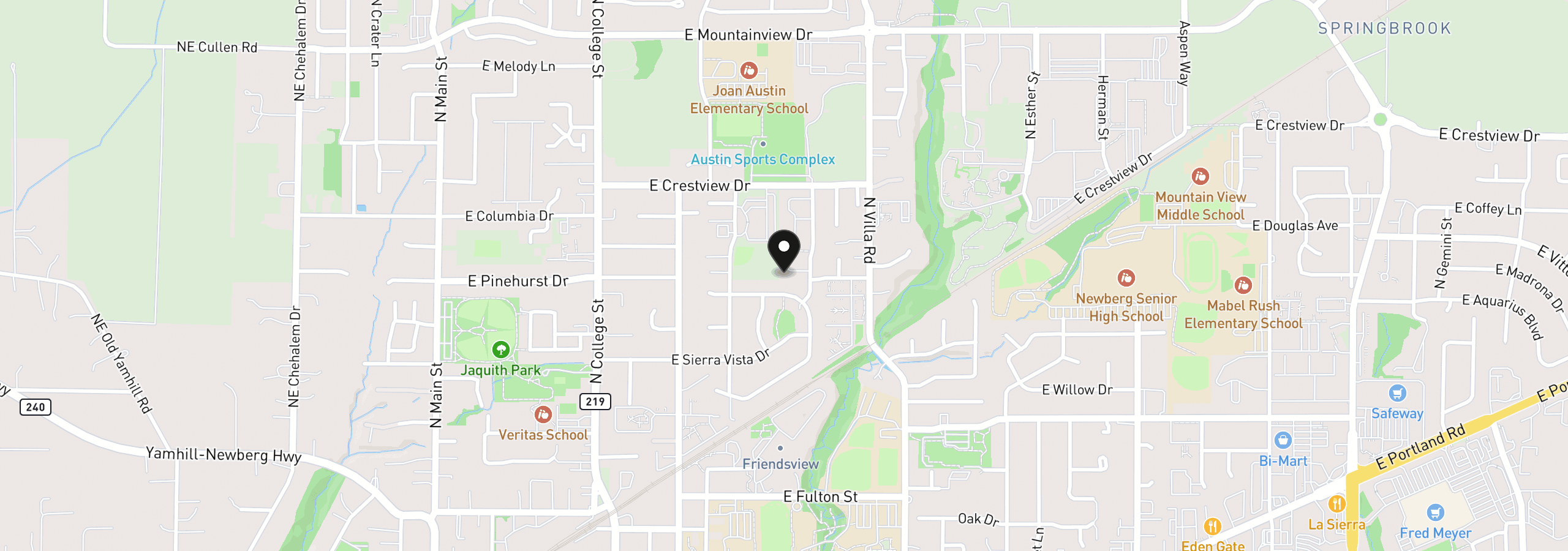 Map showing the location of 1617 N Johnson Dr, Newberg, OR 97132