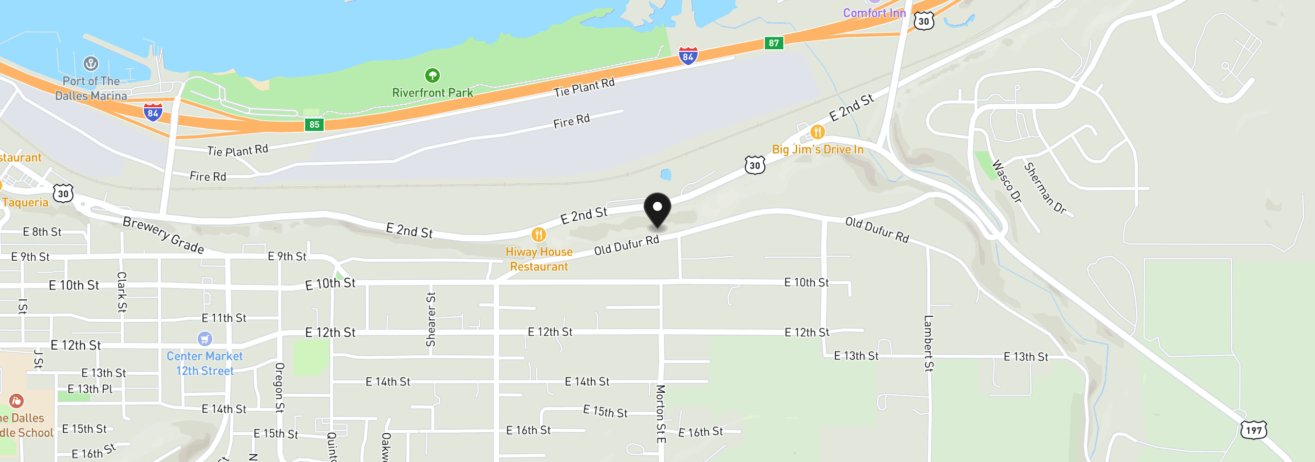 Map showing the location of Old Dufur Road, The Dalles, OR 97058