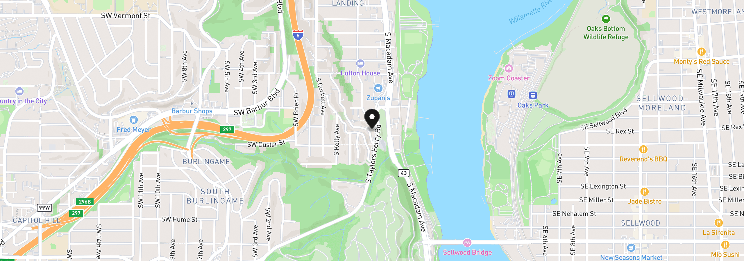 Map showing the location of 7568 S Laview Dr, Portland, OR 97219