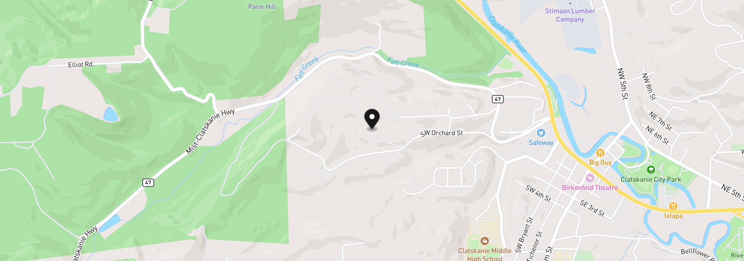 Map showing the location of 16905 SW Orchard St, Clatskanie, OR 97016