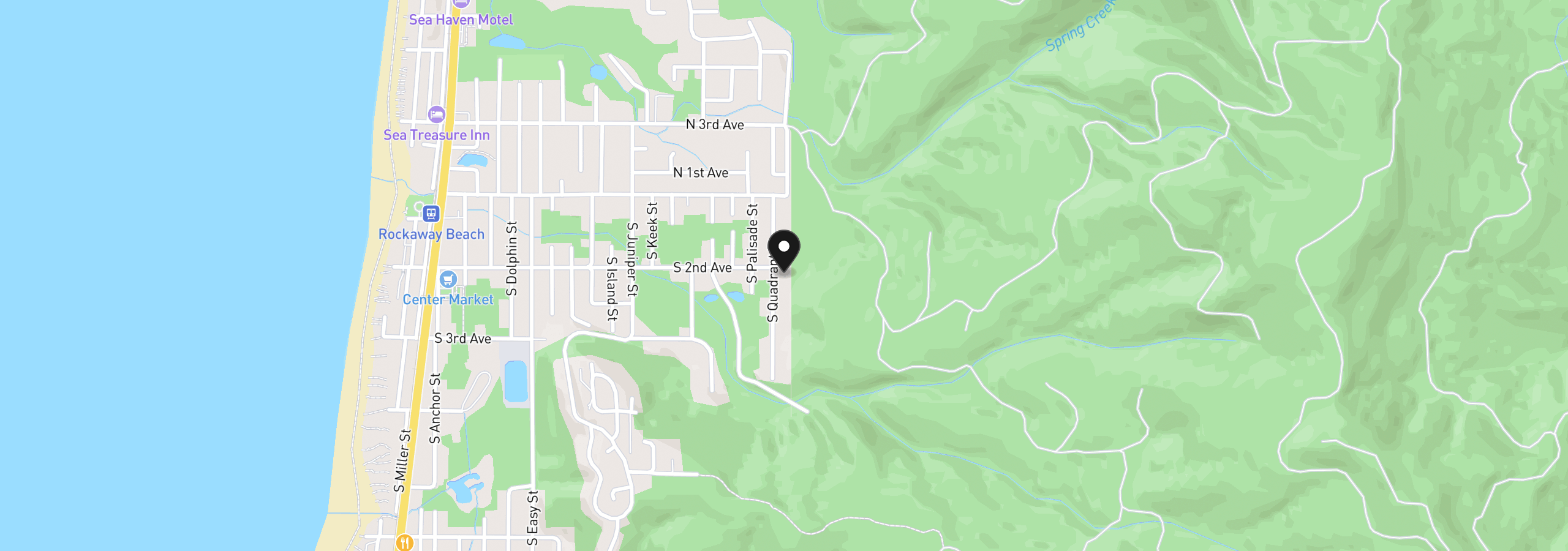 Map showing the location of 202 S Quadrant St, Rockaway Beach, OR 97136