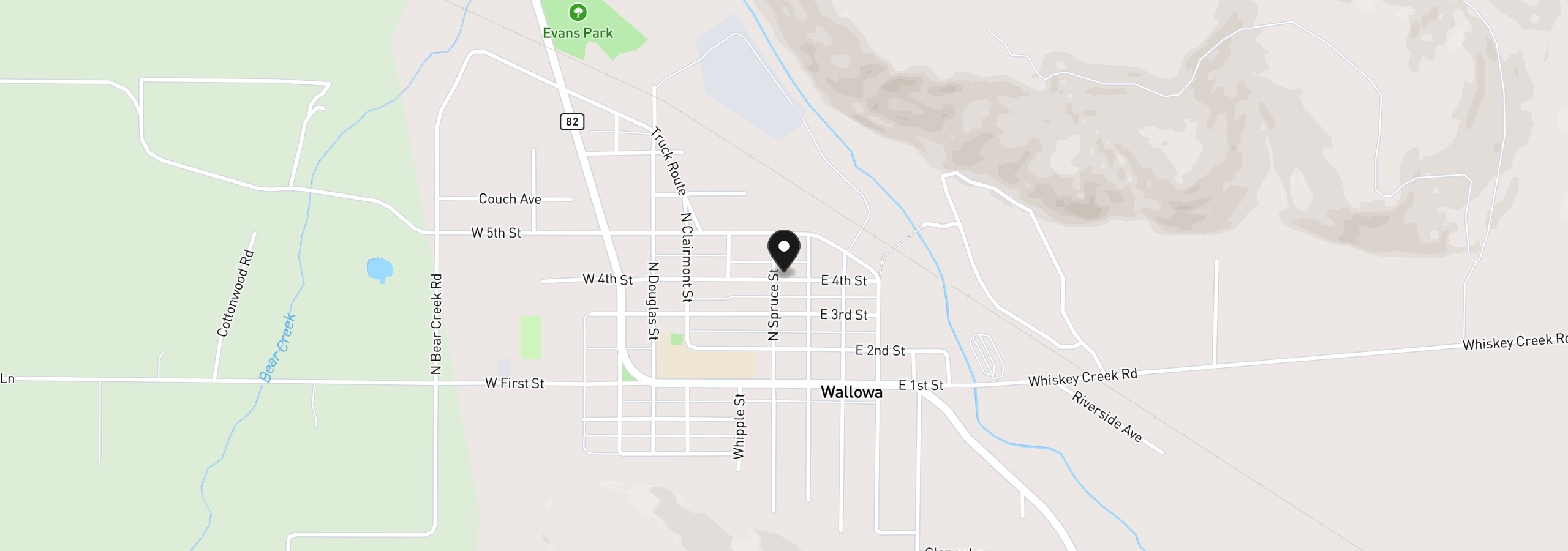 Map showing the location of 107 W 4th St, Wallowa, OR 97885