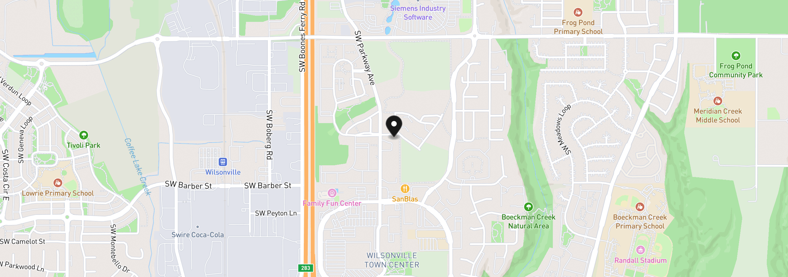 Map showing the location of 28740 SW Parkway Ave D2, Wilsonville, OR 97070