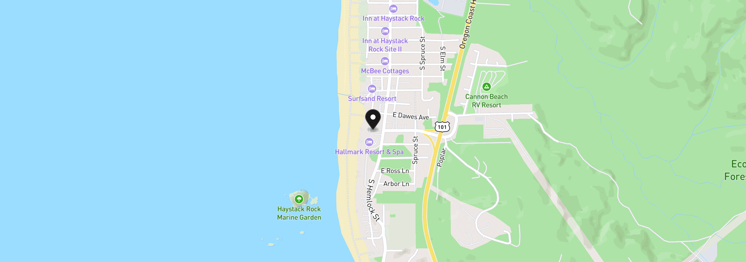 Map showing the location of 1379 Pacific Ave, Cannon Beach, OR 97110