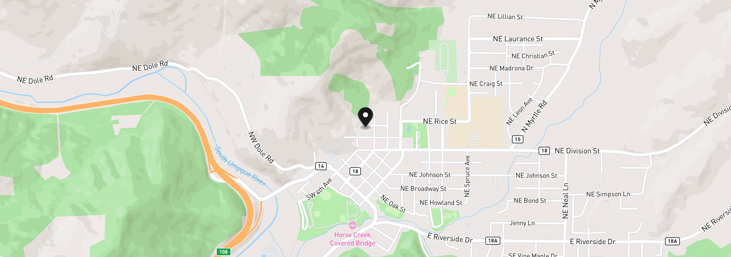 Map showing the location of 728 NW Morrison Ave, Myrtle Creek, OR 97457