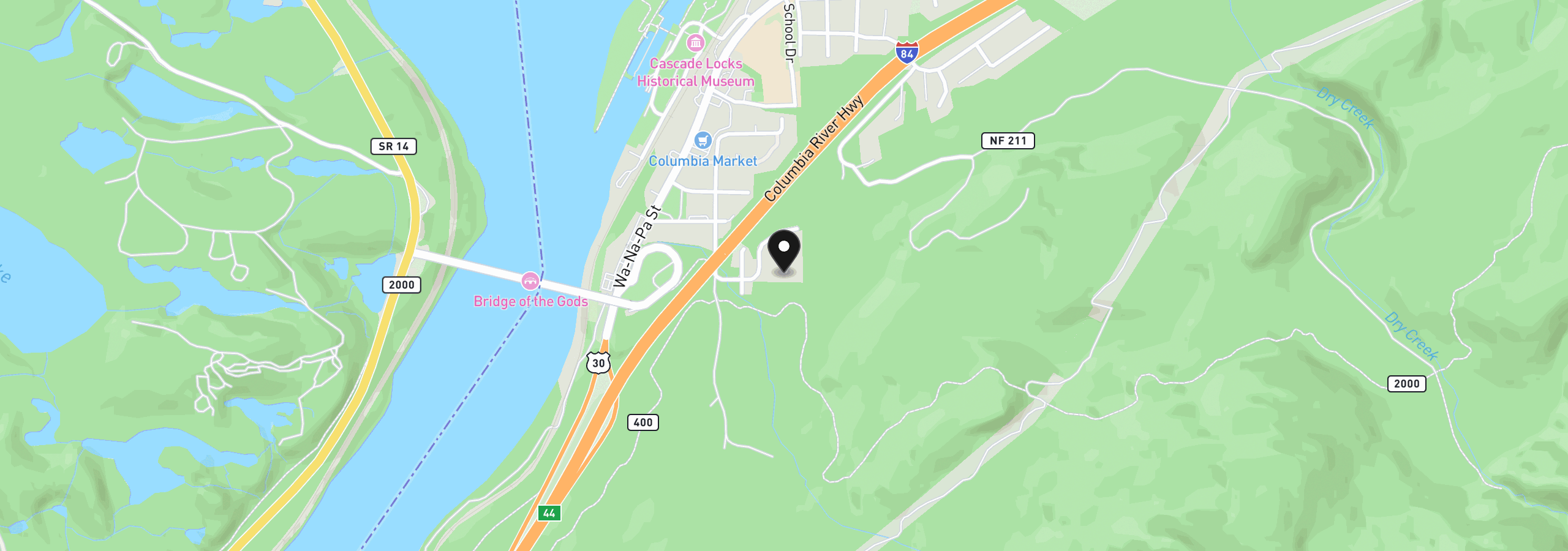 Map showing the location of Spelling Pl, Cascade Locks, OR 97014
