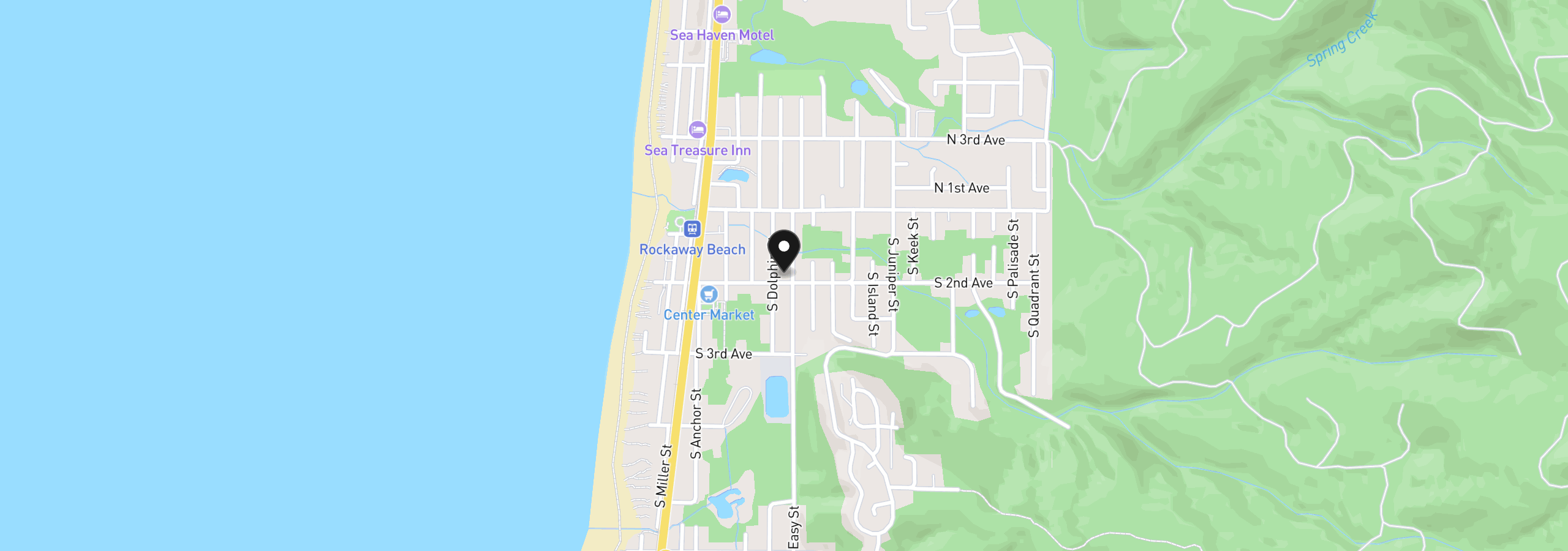 Map showing the location of 407 S 2nd Ave, Rockaway Beach, OR 97136