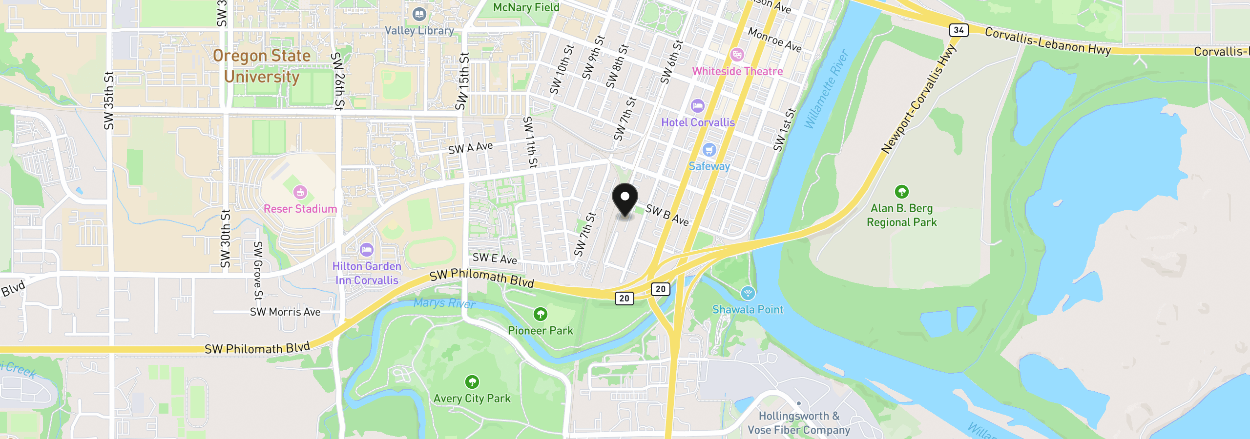 Map showing the location of 550 SW B Ave, Corvallis, OR 97333