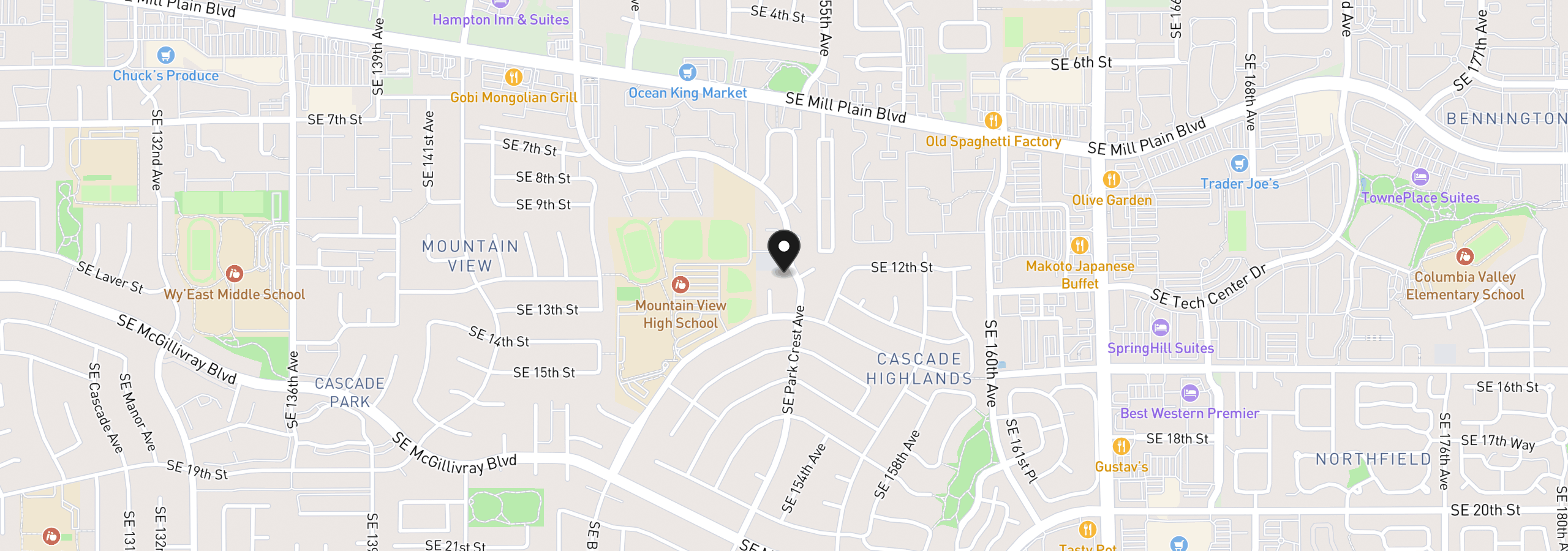 Map showing the location of 1218 SE Park Crest Ave, Vancouver, Wa 98683