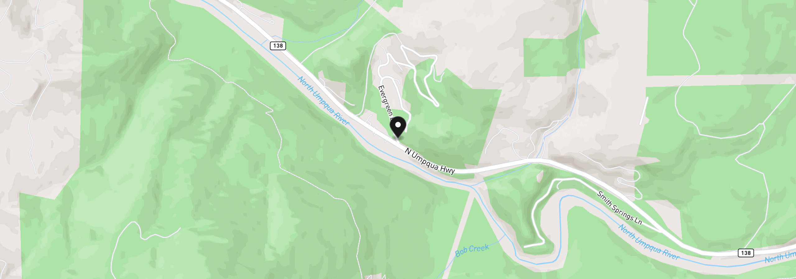 Map showing the location of 0 Evergreen Ln, Idleyld Park, OR 97447