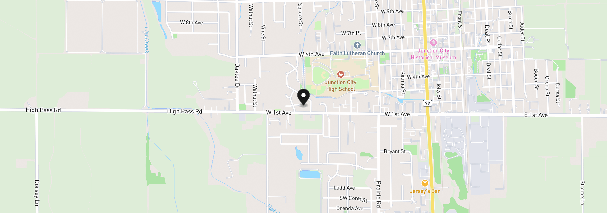 Map showing the location of 140 Susan Pl, Junction City, OR 97448