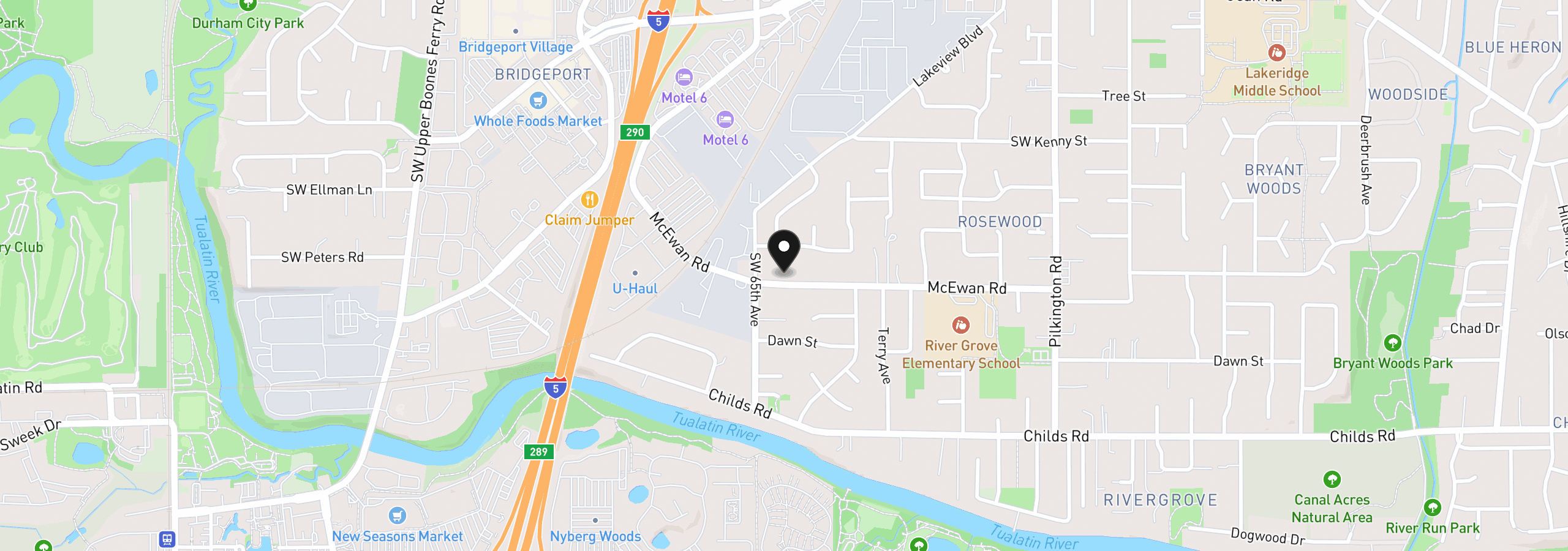 Map showing the location of 6401 McEwan Rd, Lake Oswego, OR 97035