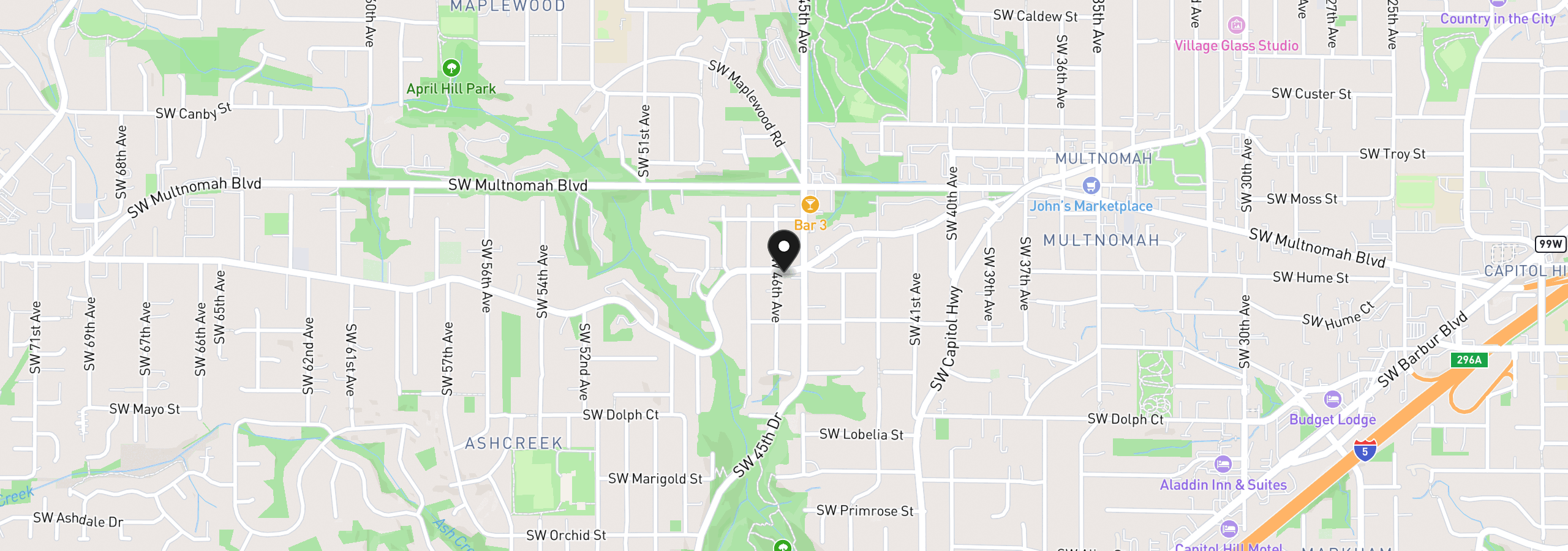 Map showing the location of 8206 SW 46th Ave, Portland, OR 97219