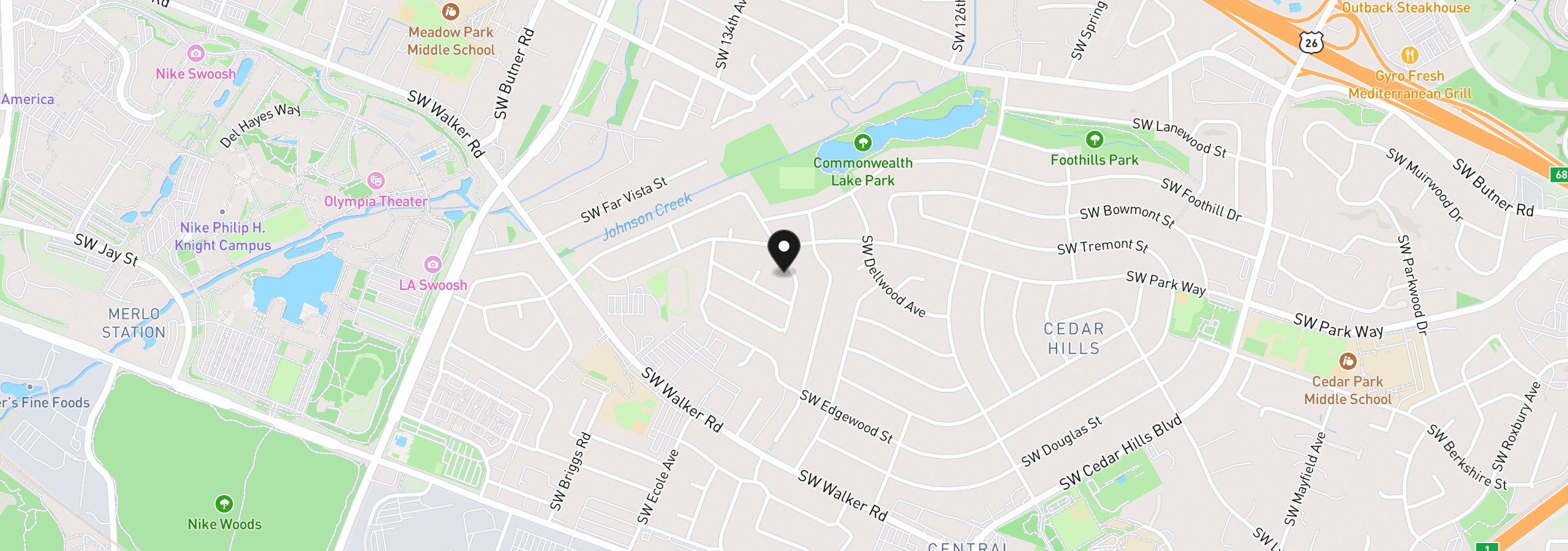 Map showing the location of 1555 SW 132nd Ave, Beaverton, OR 97005