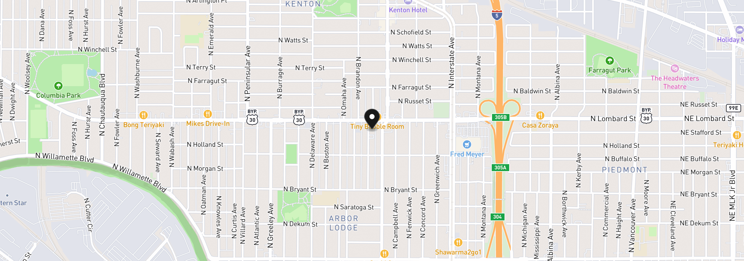 Map showing the location of 7400 N Lancaster Ave, Portland, OR 97217