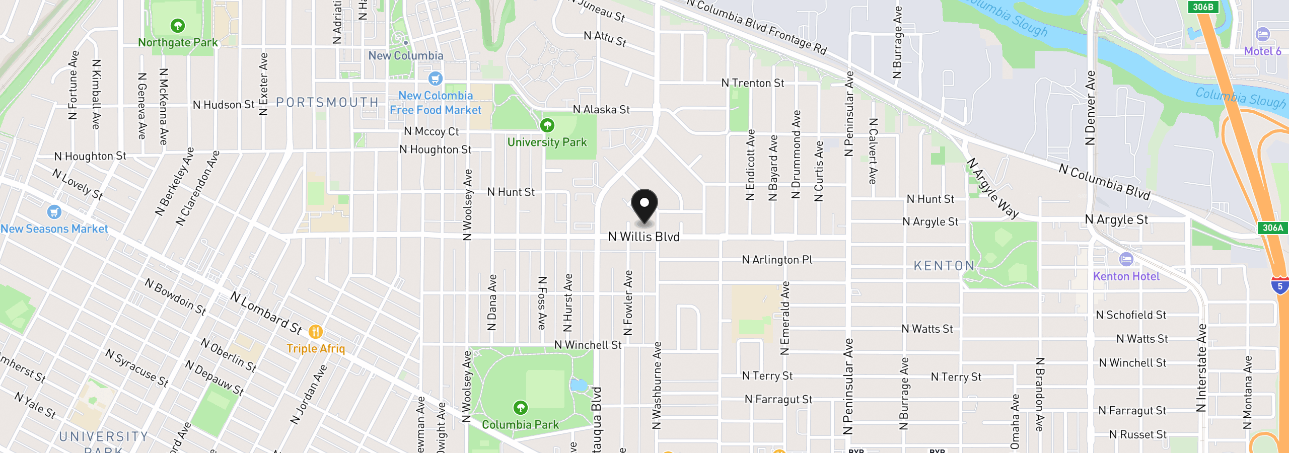 Map showing the location of 3843 N Willis Blvd 3, Portland, OR 97217