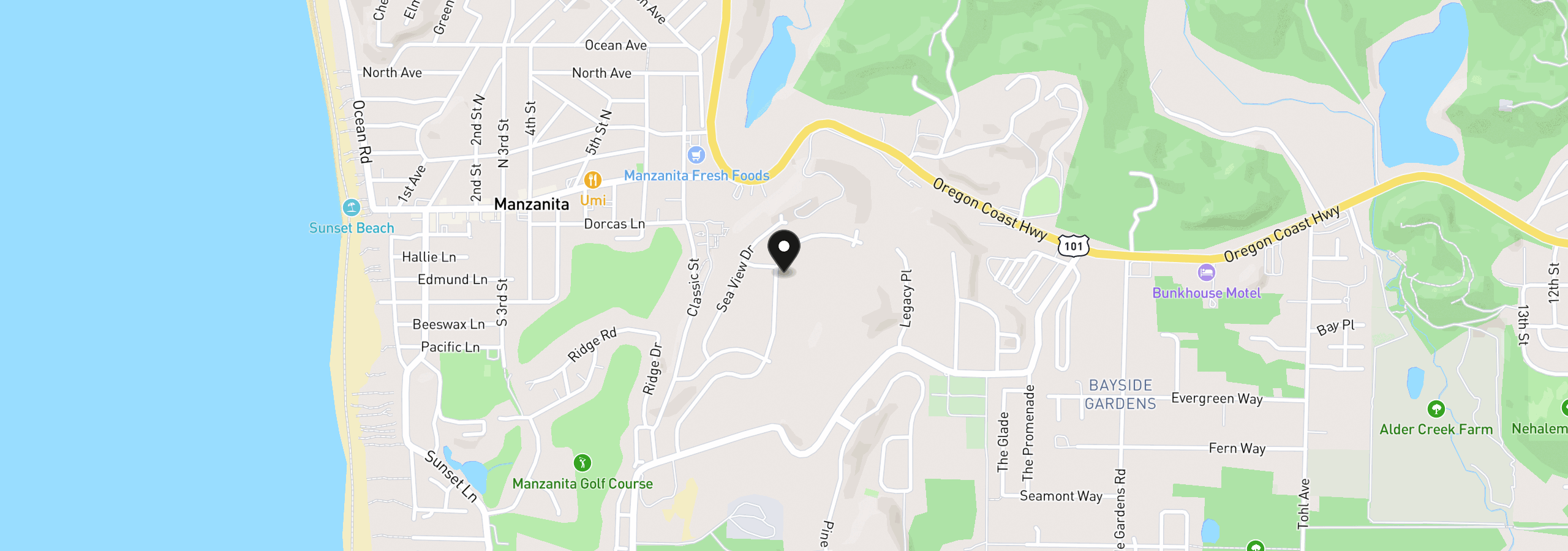 Map showing the location of 512 Meadows Dr, Manzanita, OR 97130