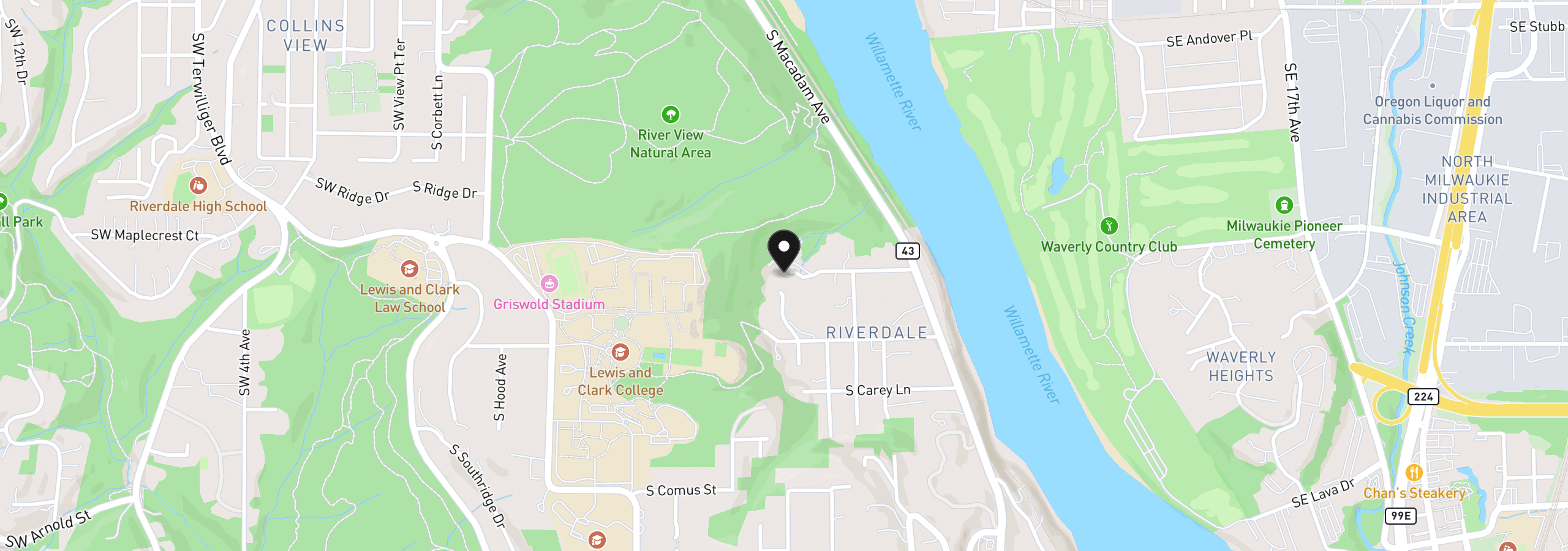 Map showing the location of 1515 S Radcliffe Ct, Portland, OR 97219