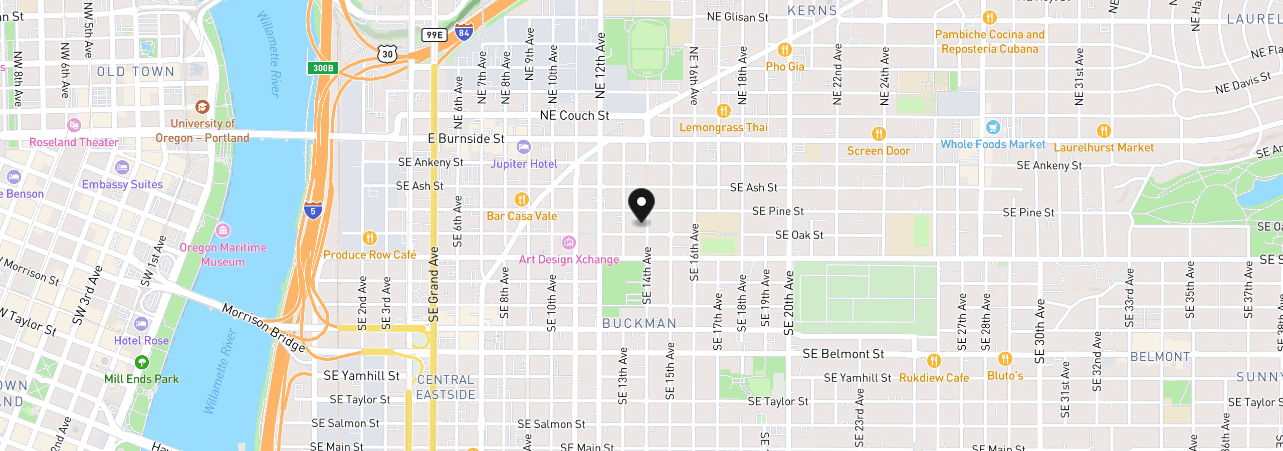 Map showing the location of 323 SE 14th Ave, Portland, OR 97214