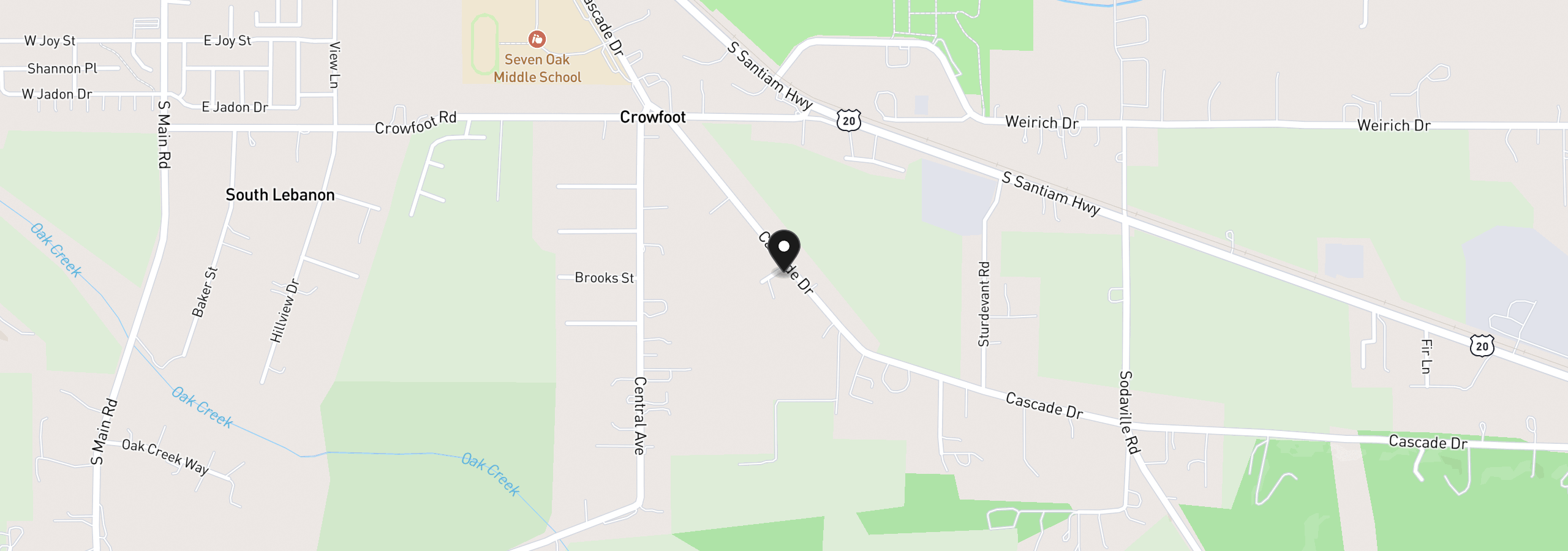 Map showing the location of 1110 Cascade Dr, Lebanon, OR 97355