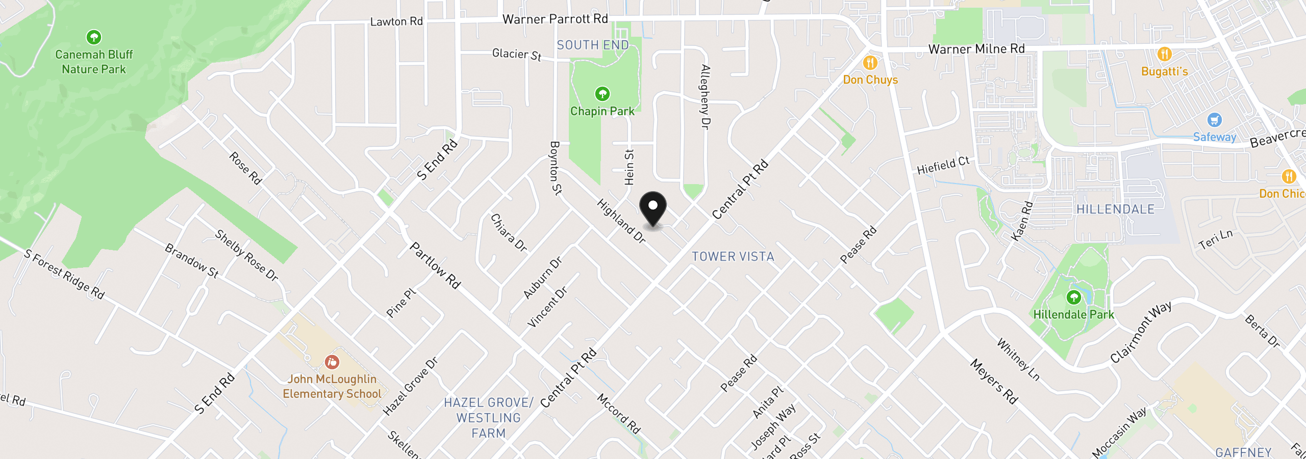 Map showing the location of 19053 Central Point Rd, Oregon City, OR 97045