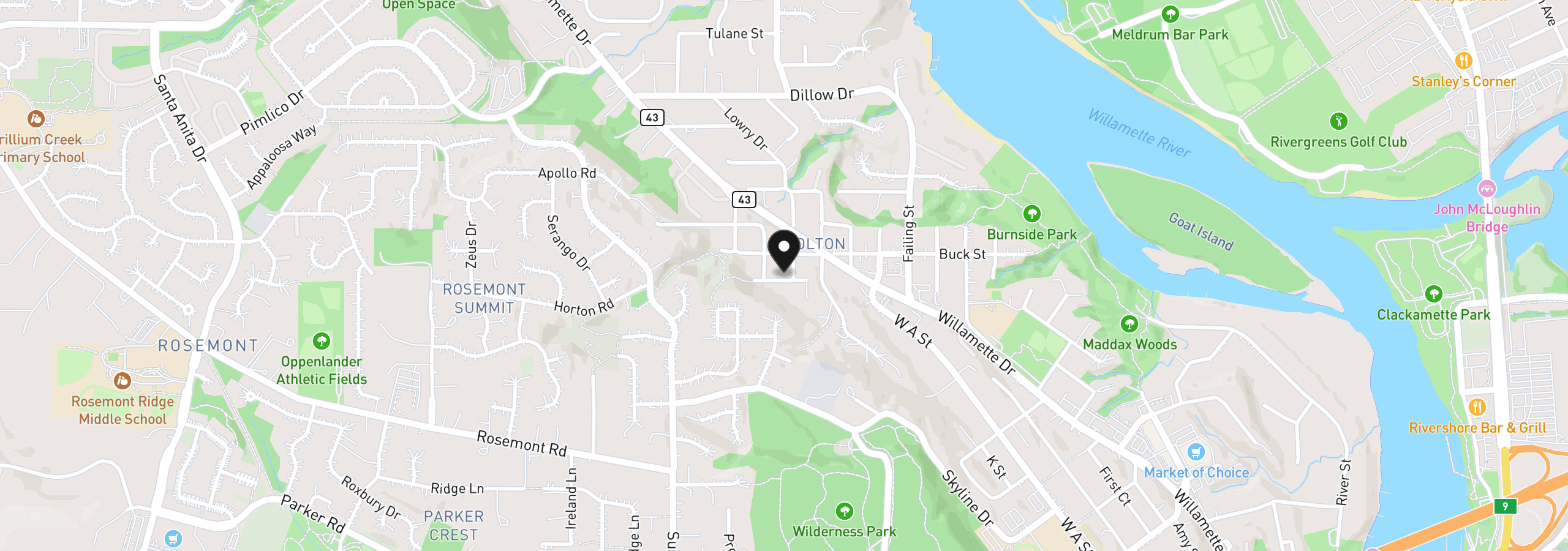 Map showing the location of 6100 Barclay St, West Linn, OR 97068