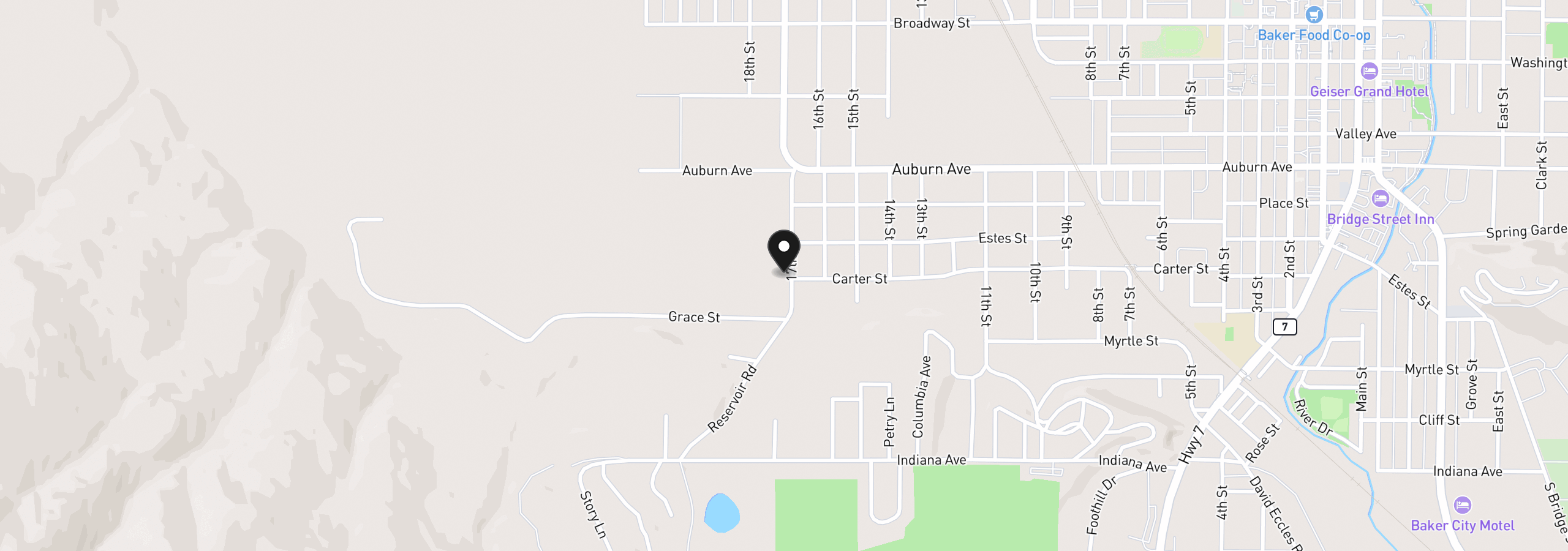 Map showing the location of 1405 17th St, Baker City, OR 97814