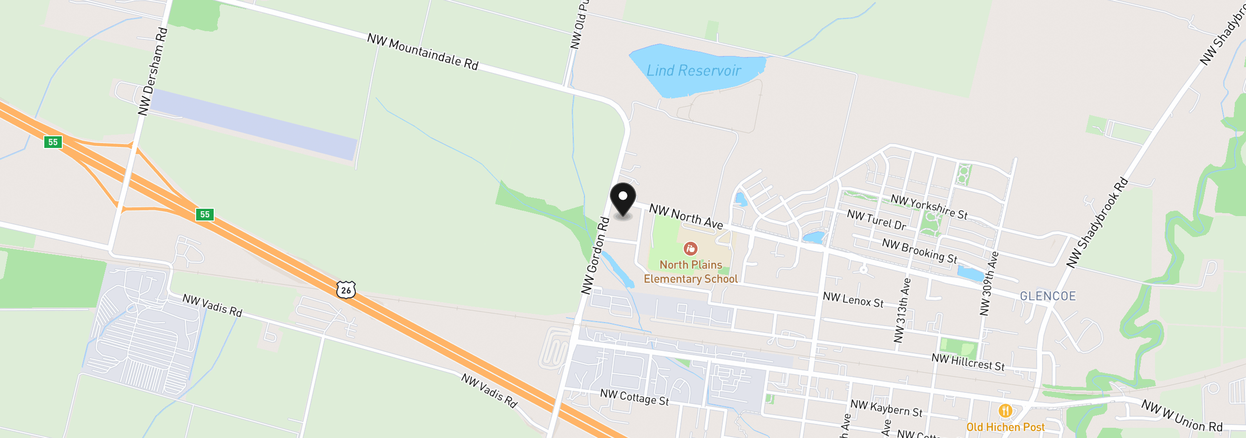Map showing the location of 0 N North Ave, North Plains, OR 97133