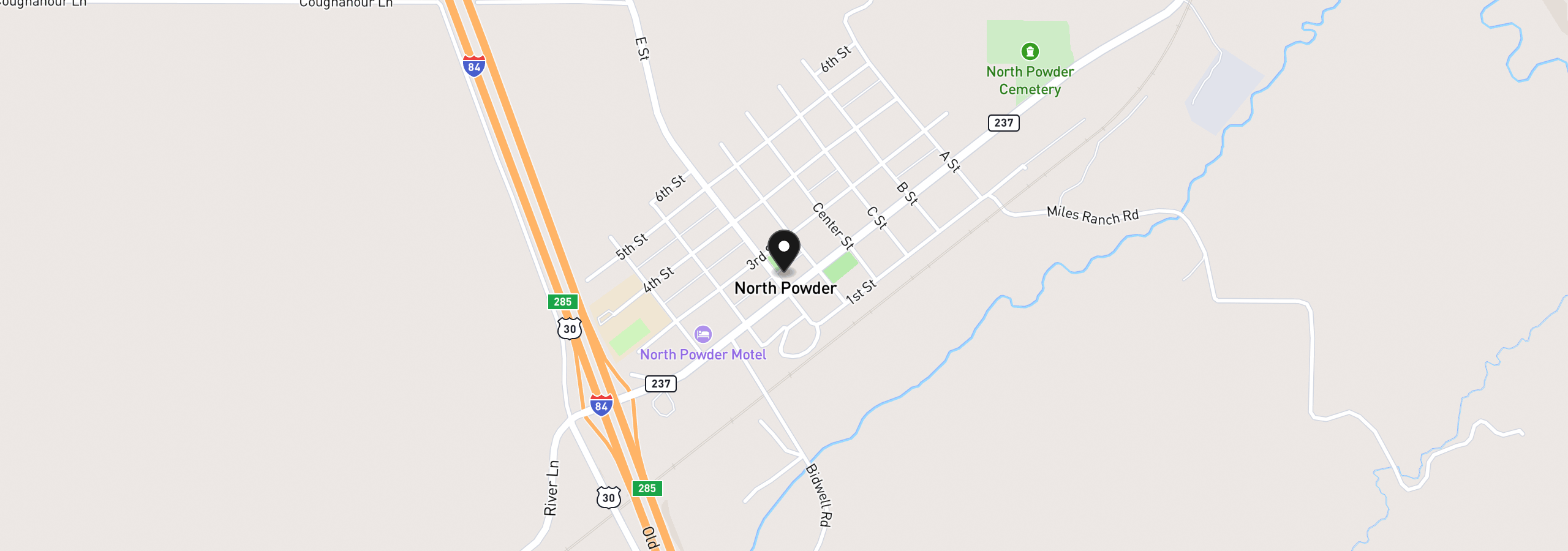 Map showing the location of 230 E St, North Powder, OR 97867