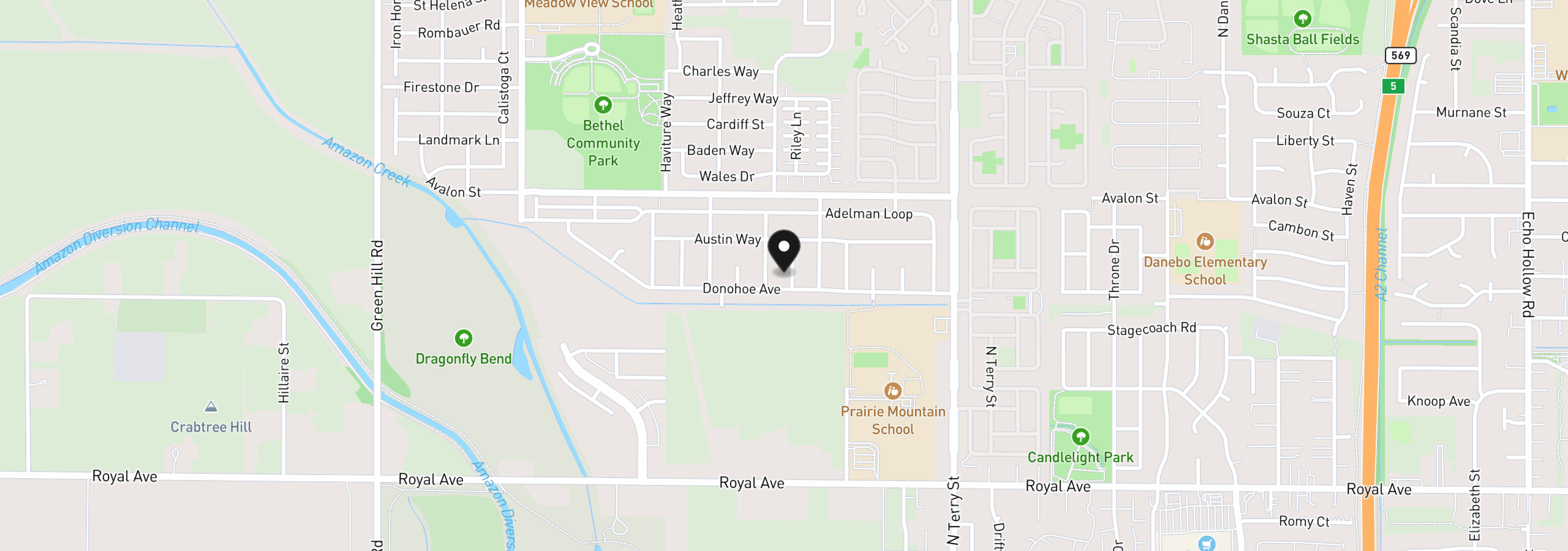 Map showing the location of 1230 Rupp St, Eugene, OR 97402