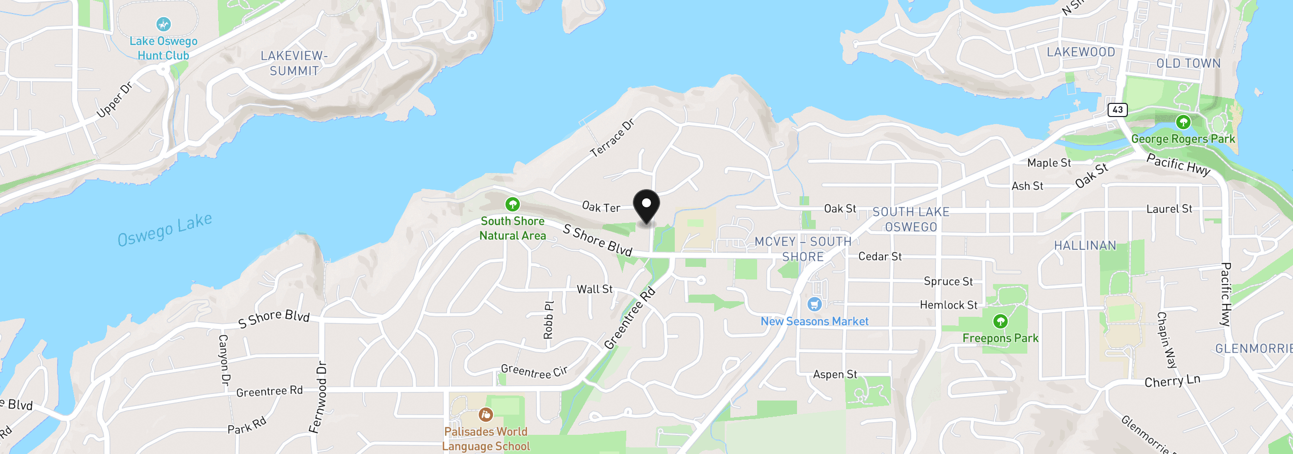 Map showing the location of 845 Palisades Terrace Dr, Lake Oswego, OR 97034