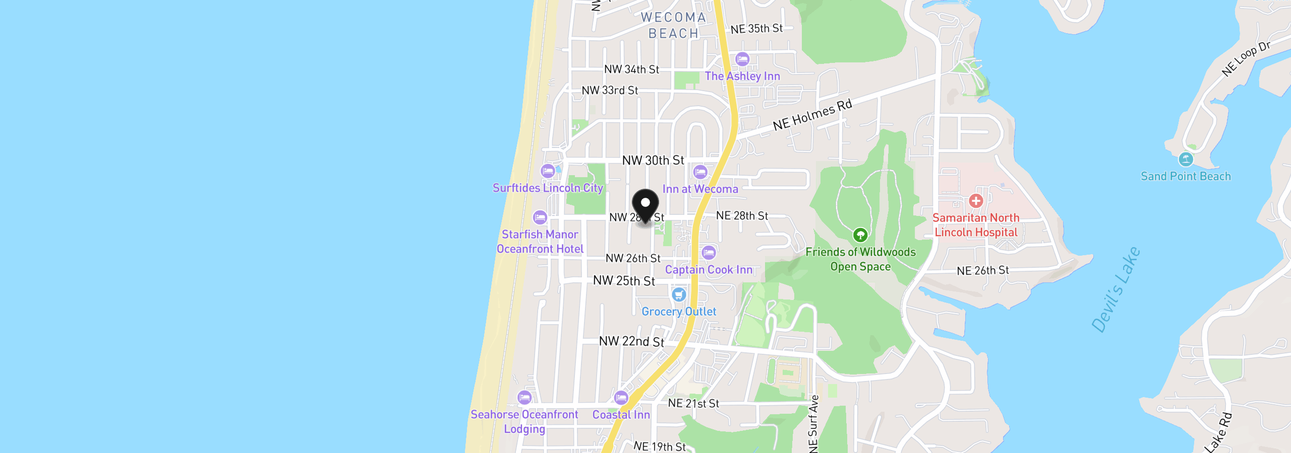 Map showing the location of 2743 NW Neptune Ave, Lincoln City, OR 97367