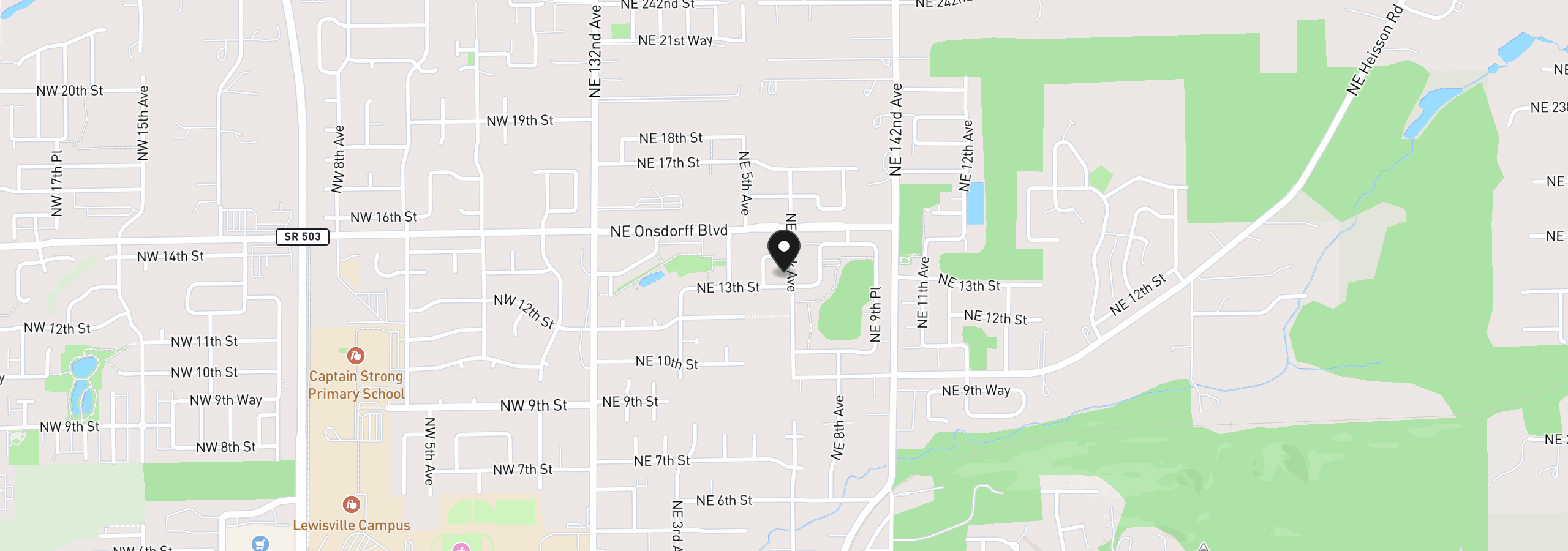 Map showing the location of 1334 NE Clark Ave, Battle Ground, Wa 98604