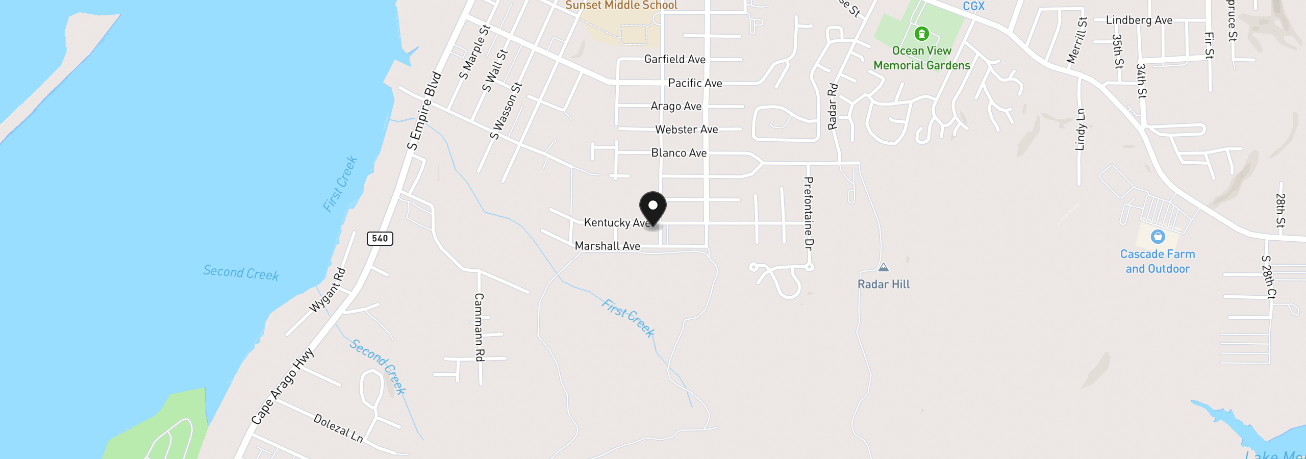 Map showing the location of 889 Kentucky Ave, Coos Bay, OR 97420