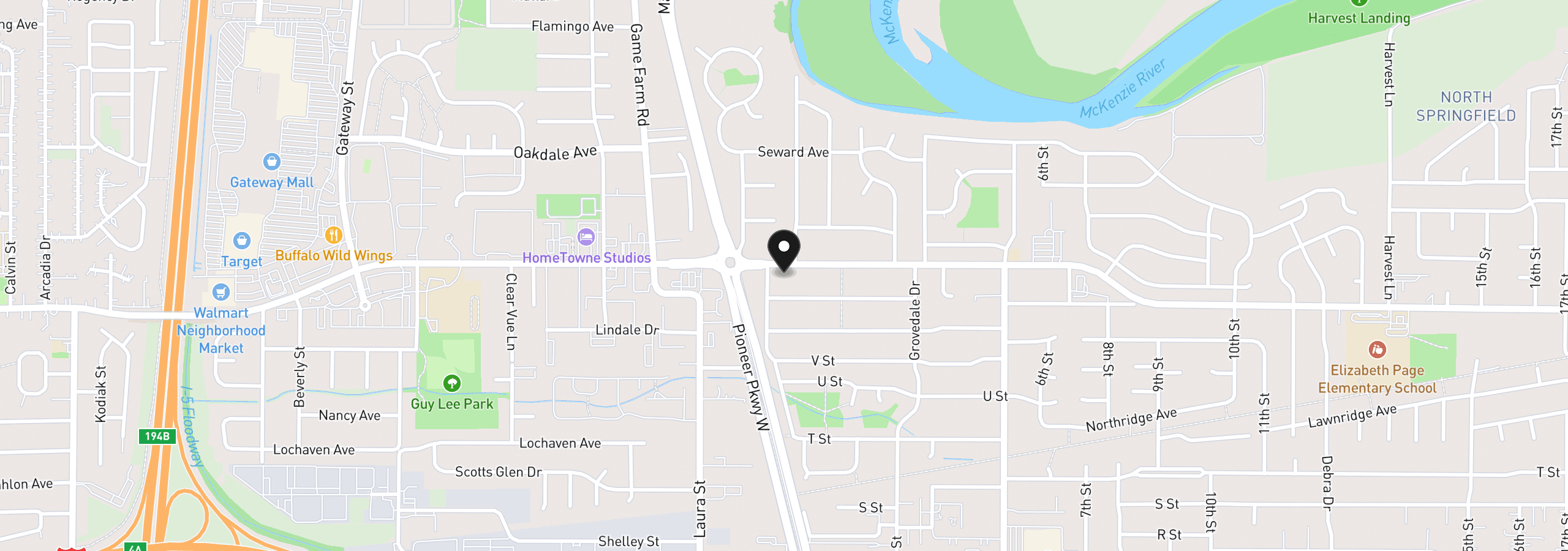 Map showing the location of 75 Hayden Bridge Way, Springfield, OR 97477