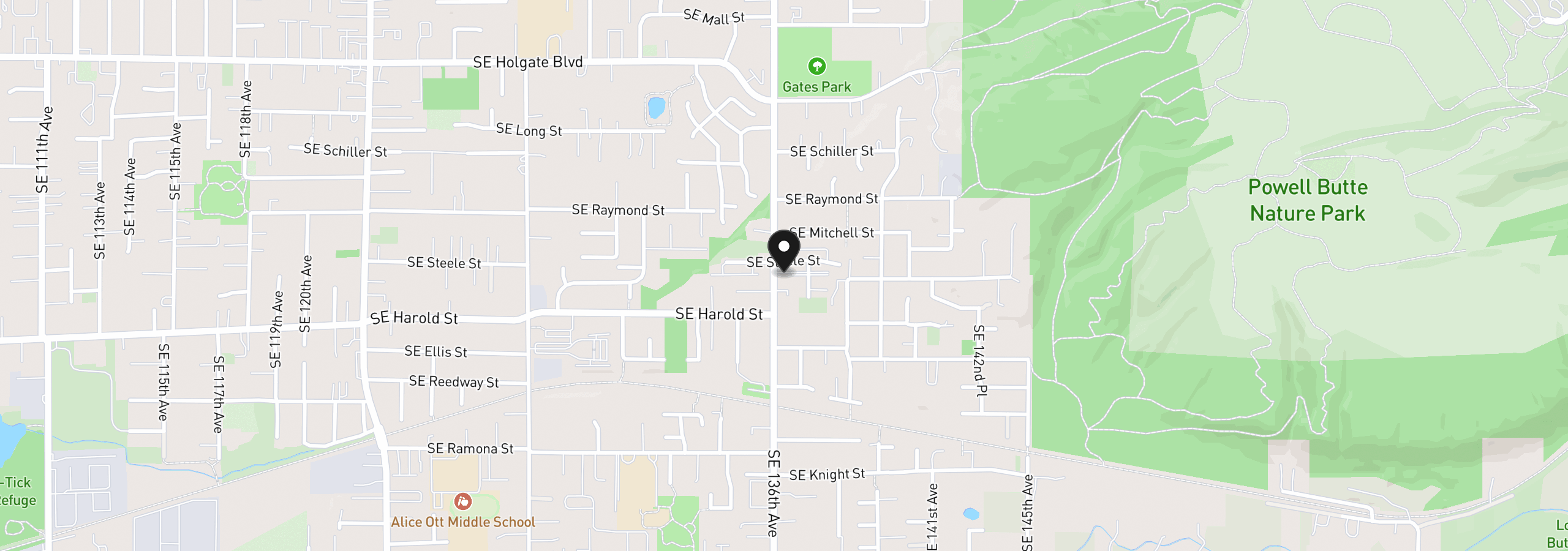 Map showing the location of 5310 SE 136th Ave, Portland, OR 97236