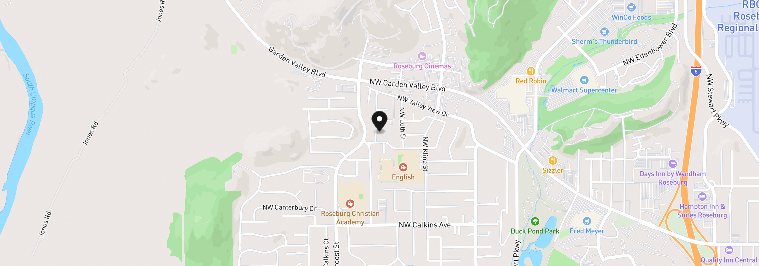 Map showing the location of 2133 NW Watters St, Roseburg, OR 97471