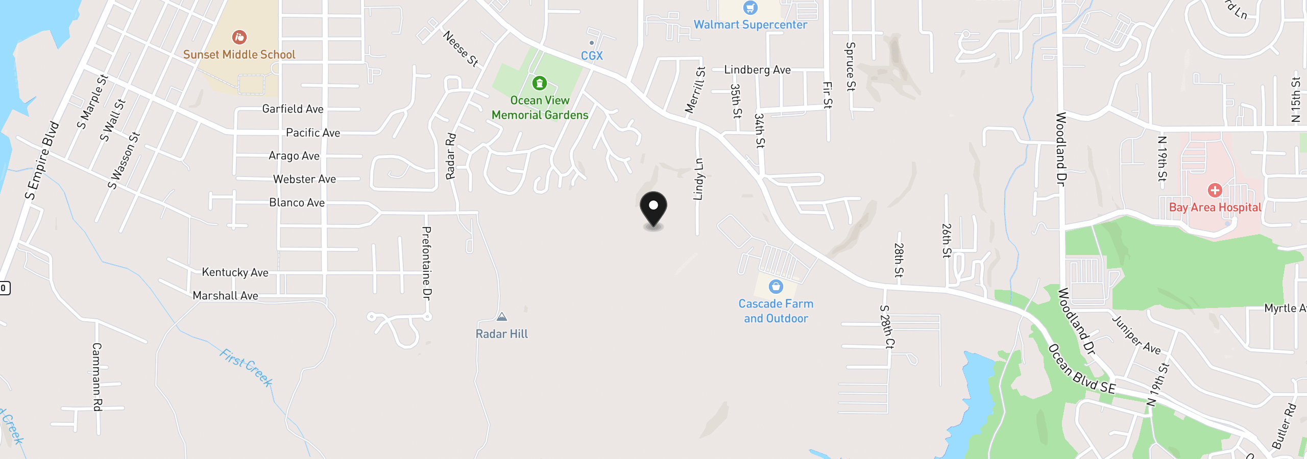 Map showing the location of 1071 Willow St, Coos Bay, OR 97420